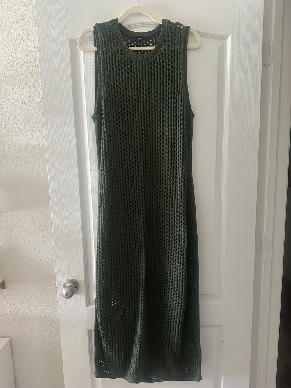 Express Dark Green Sleeveless Open-Knit Maxi Dress